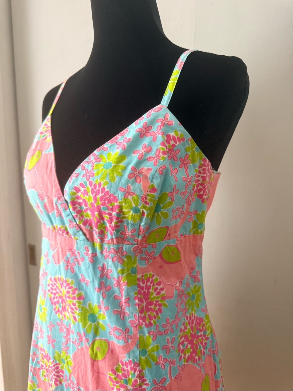 Floral Elephant Spaghetti-Strap Sundress in Pink & Blue - Picture 3 of 6